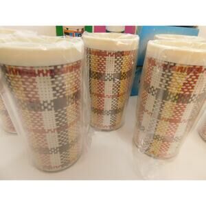 Vintage Tweed Plaid Acrylic Tumblers Glasses Hot Cold Set of 6 READ
